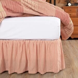 VHC Brands Sawyer Mill Farmhouse KING Red Ticking Stripe Bed Skirt